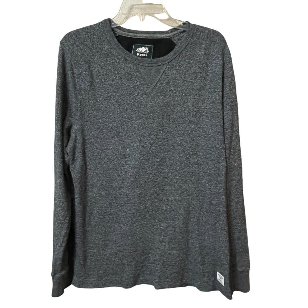 Roots Canada Mens Sweater Lightweight Crewneck Heathered Gray Cotton size Medium